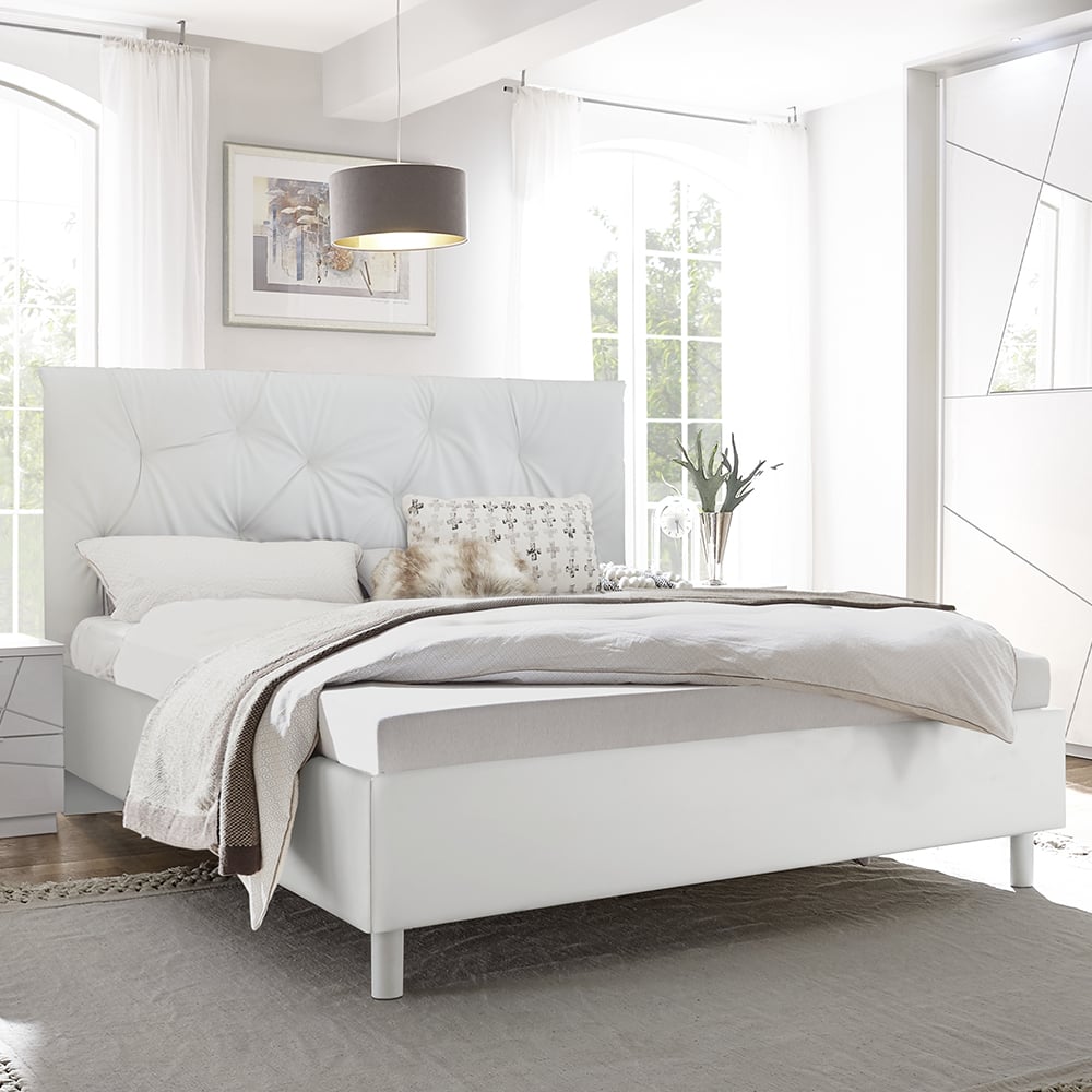 Victoria Fabric King Size Bed In Matt White