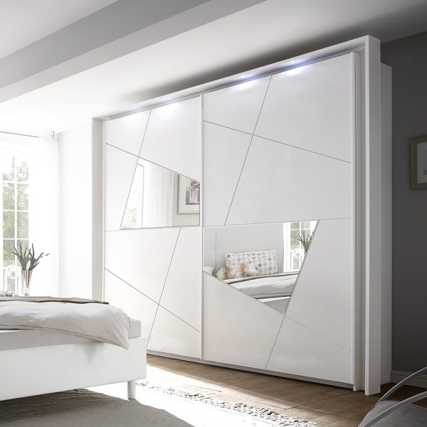 Victoria Wooden Wardrobe With Mirror In Matt White And LED | Bed Sava