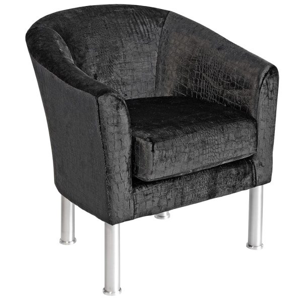 Victoriaville Fabric Tub Chair With Brushed Steel Legs In Black | Bed Sava