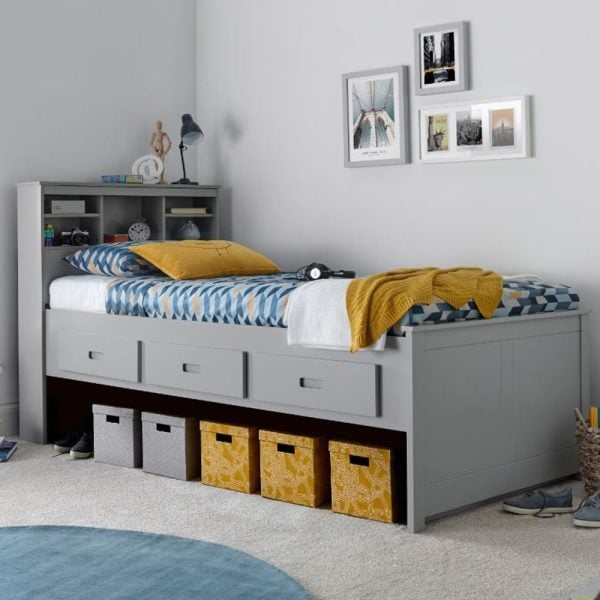 Vidalia Wooden Guest Bed With 3 Drawers In Grey | Bed Sava