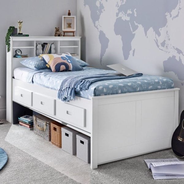 Vidalia Wooden Guest Bed With 3 Drawers In White | Bed Sava