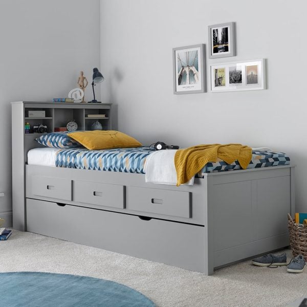 Vidalia Wooden Guest Bed With Trundle In Grey | Bed Sava