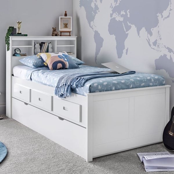 Vidalia Wooden Guest Bed With Trundle In White | Bed Sava