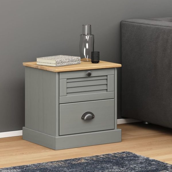 Vidor Wooden Bedside Cabinet With 2 Drawer In Grey Brown | Bed Sava