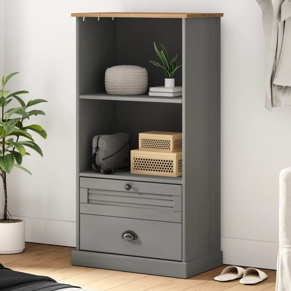 Vidor Wooden Bookcase With 2 Drawers In Grey Brown | Bed Sava