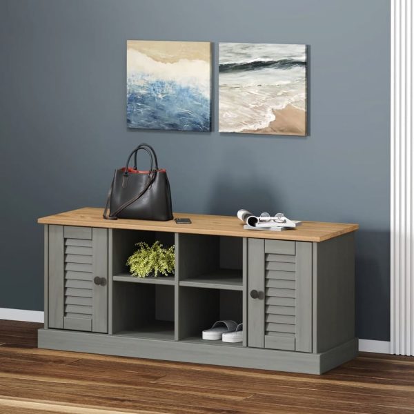 Vidor Wooden Shoe Storage Bench With 2 Doors In Grey Brown | Bed Sava