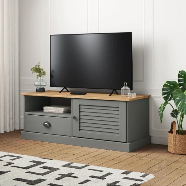 Vidor Wooden TV Stand With 1 Door 1 Drawer In Grey Brown | Bed Sava