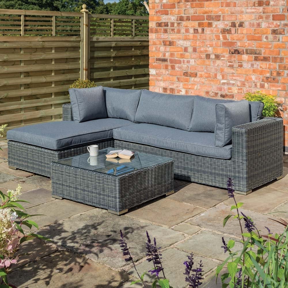 Vietro Rattan Garden Lounger Set With Coffee Table In Grey