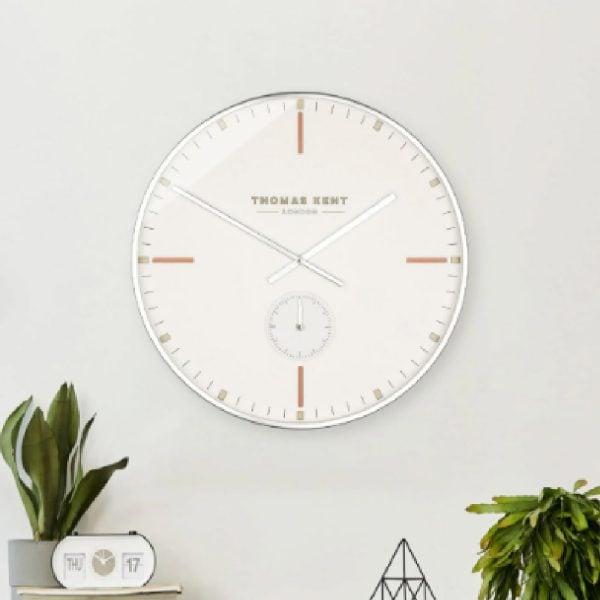 Villanova Glass Round Wall Clock In Silver | Bed Sava
