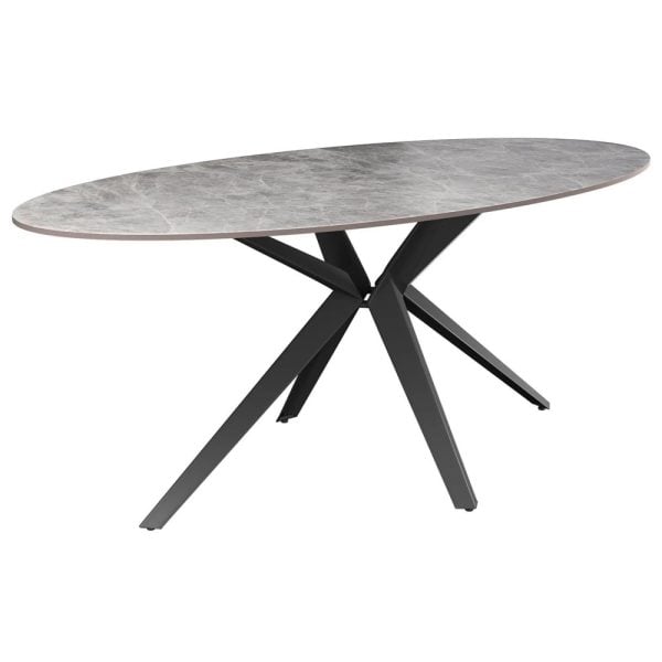 Villanova Sintered Ceramic Oval Dining Table In Gloss Grey | Bed Sava