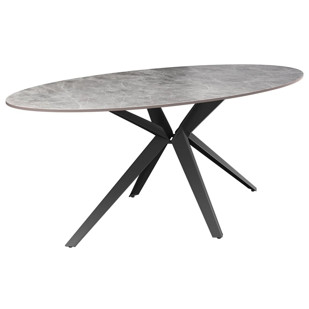 Villanova Sintered Ceramic Oval Dining Table In Gloss Grey