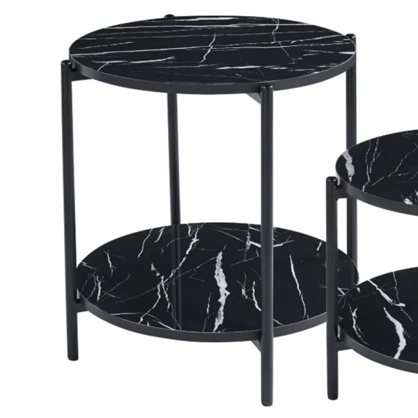 Vilna Gloss Black Marble Effect Side Table With Black Frame | Bed Sava