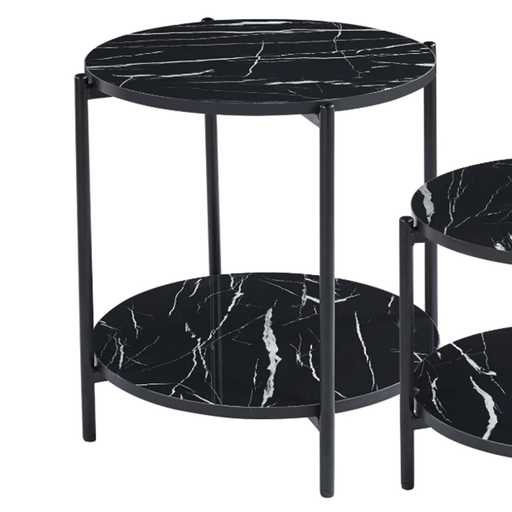 Vilna Gloss Black Marble Effect Side Table With Black Frame