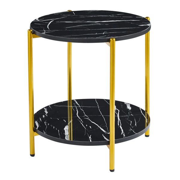 Vilna Gloss Black Marble Effect Side Table With Gold Frame | Bed Sava