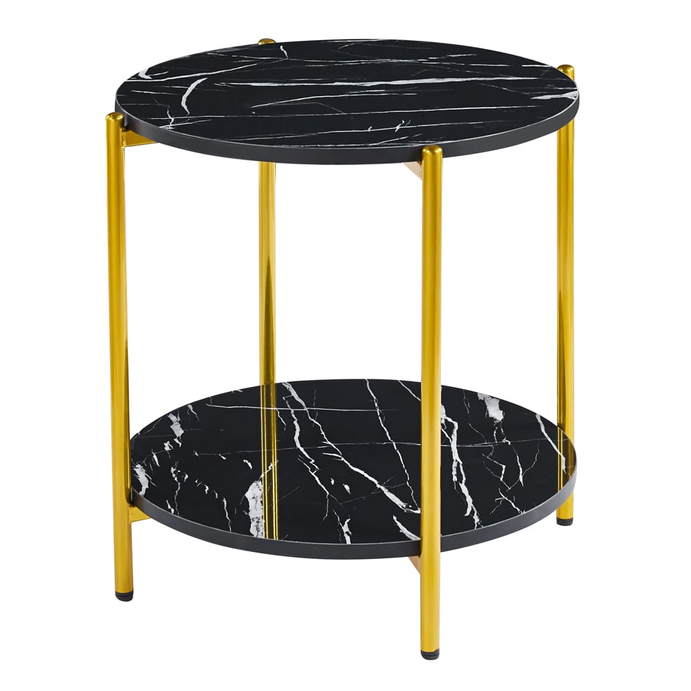 Vilna Gloss Black Marble Effect Side Table With Gold Frame