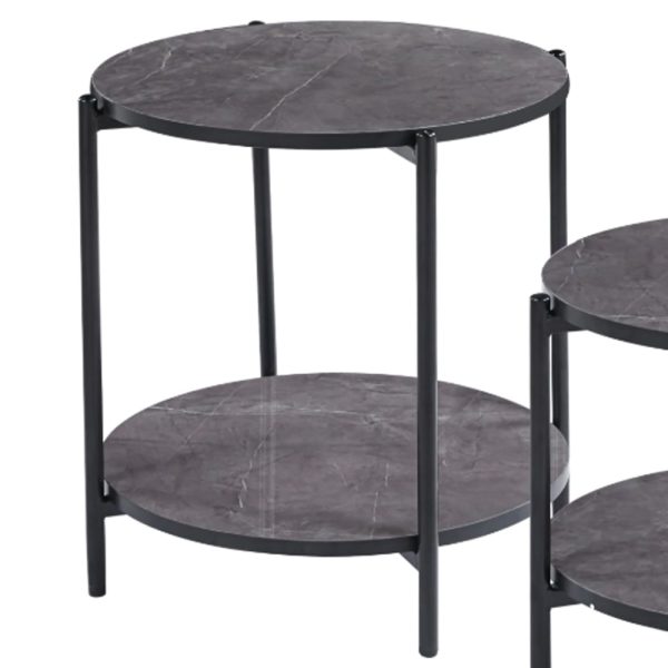 Vilna Gloss Grey Marble Effect Side Table With Black Frame | Bed Sava