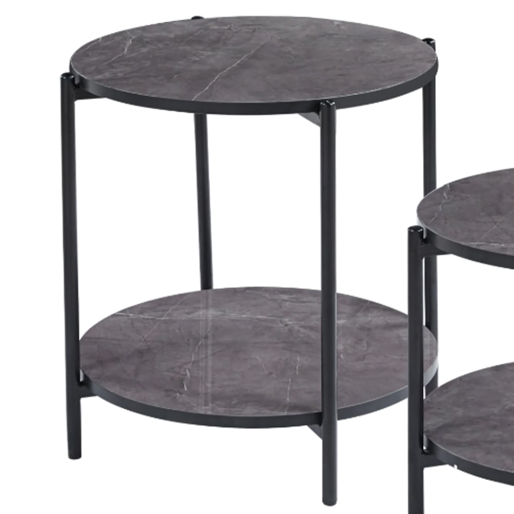 Vilna Gloss Grey Marble Effect Side Table With Black Frame