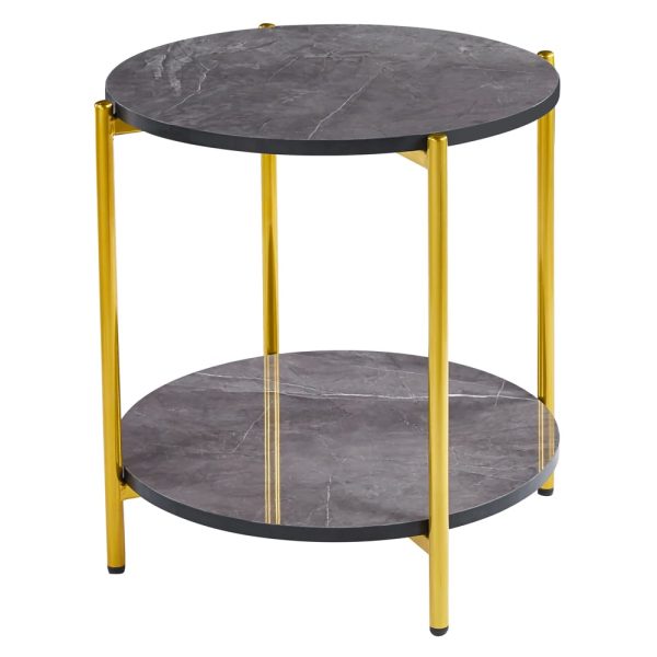 Vilna Gloss Grey Marble Effect Side Table With Gold Frame | Bed Sava