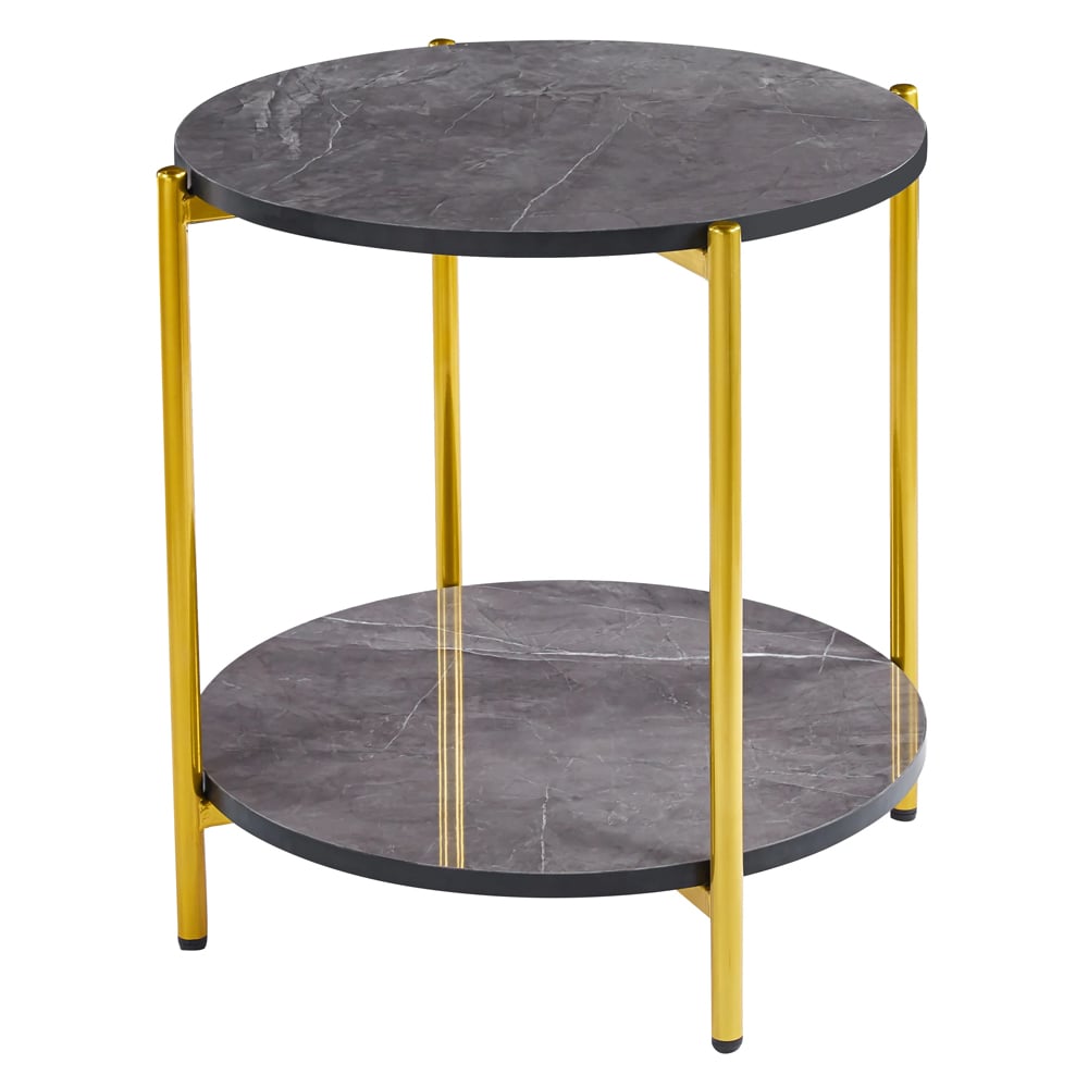 Vilna Gloss Grey Marble Effect Side Table With Gold Frame