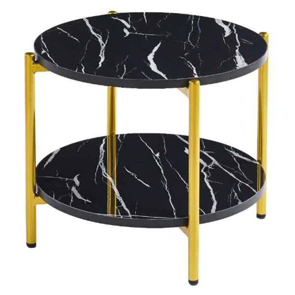 Vilna Large Gloss Black Marble Effect Coffee Table With Gold Frame | Bed Sava