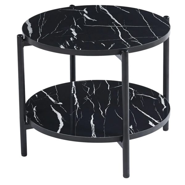 Vilna Small Gloss Black Marble Effect Coffee Table With Black Frame | Bed Sava