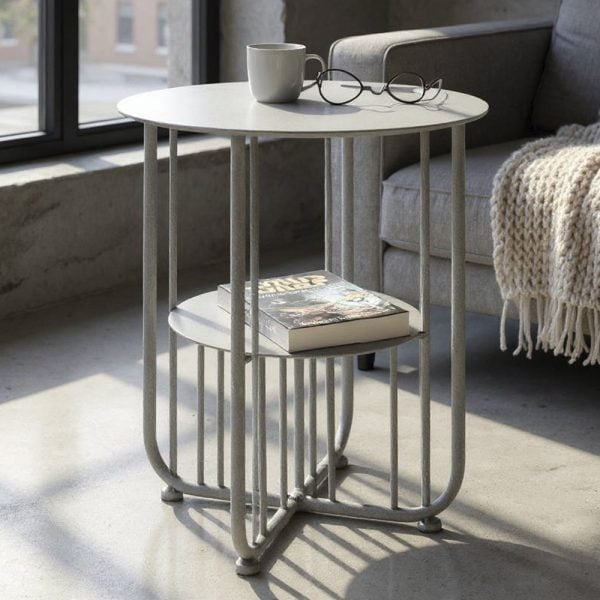 Vineland Metal End Table In Grey | Bed Sava