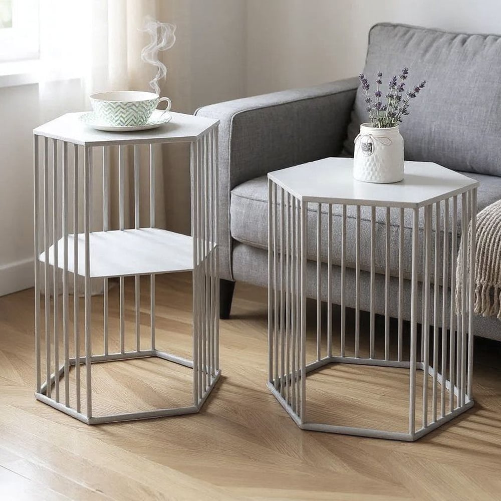 Vineland Metal Hexagonal Nest Of 2 Tables In Grey