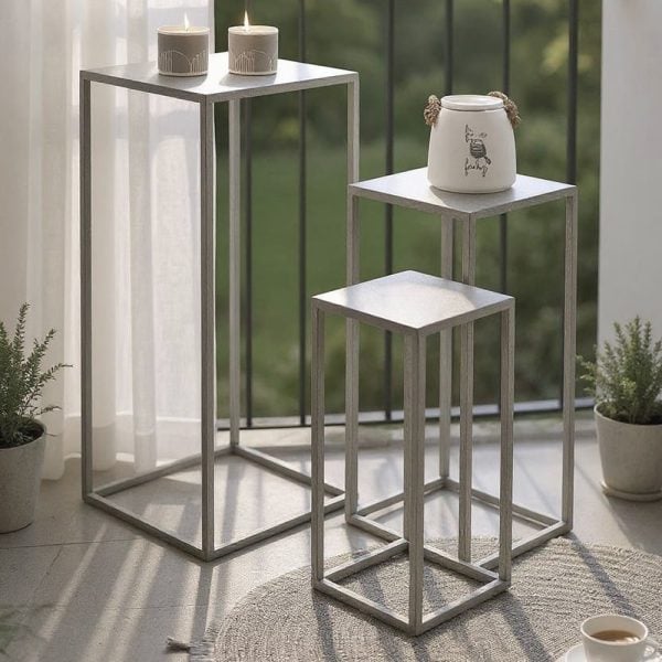 Vineland Metal Square Set Of 3 Planter In Grey | Bed Sava