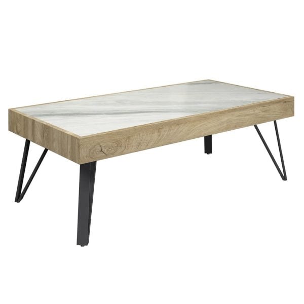 Vinita Sintered Stone Ceramic Coffee Table In White And Oak | Bed Sava