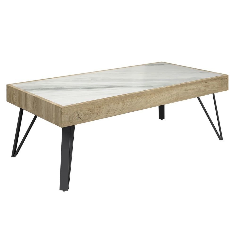 Vinita Sintered Stone Ceramic Coffee Table In White And Oak