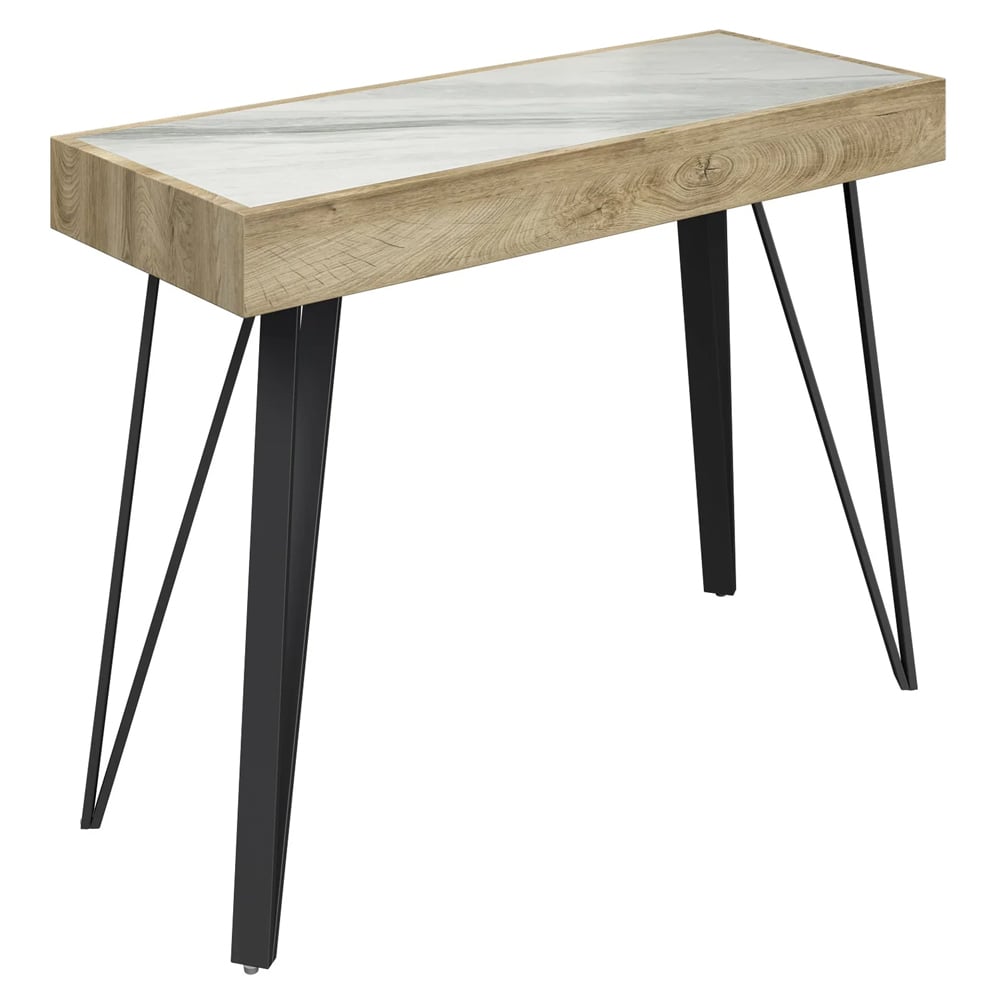 Vinita Sintered Stone Ceramic Console Table In White And Oak