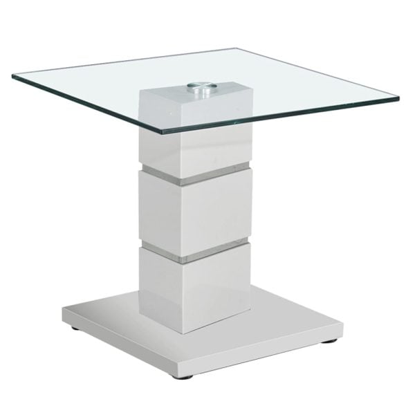 Viola Clear Glass End Table With Polished Stainless Steel Base | Bed Sava