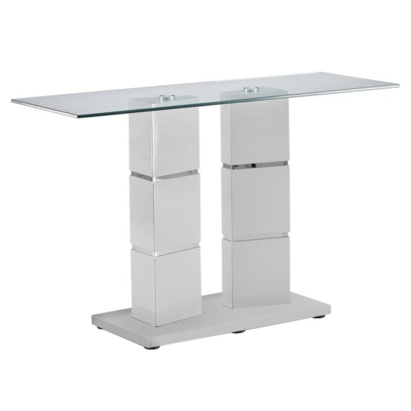 Viola Clear Glass Console Table With Polished Stainless Steel Base | Bed Sava