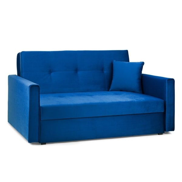 Viola Plush Velvet 2 Seater Sofa Bed In Blue | Bed Sava