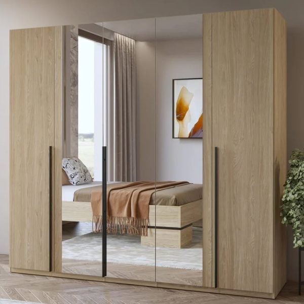 Viola Wooden Wardrobe With 5 Doors In Oiled Oak | Bed Sava