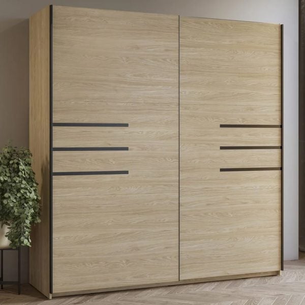 Viola Wooden Wardrobe With 2 Sliding Doors In Oiled Oak | Bed Sava