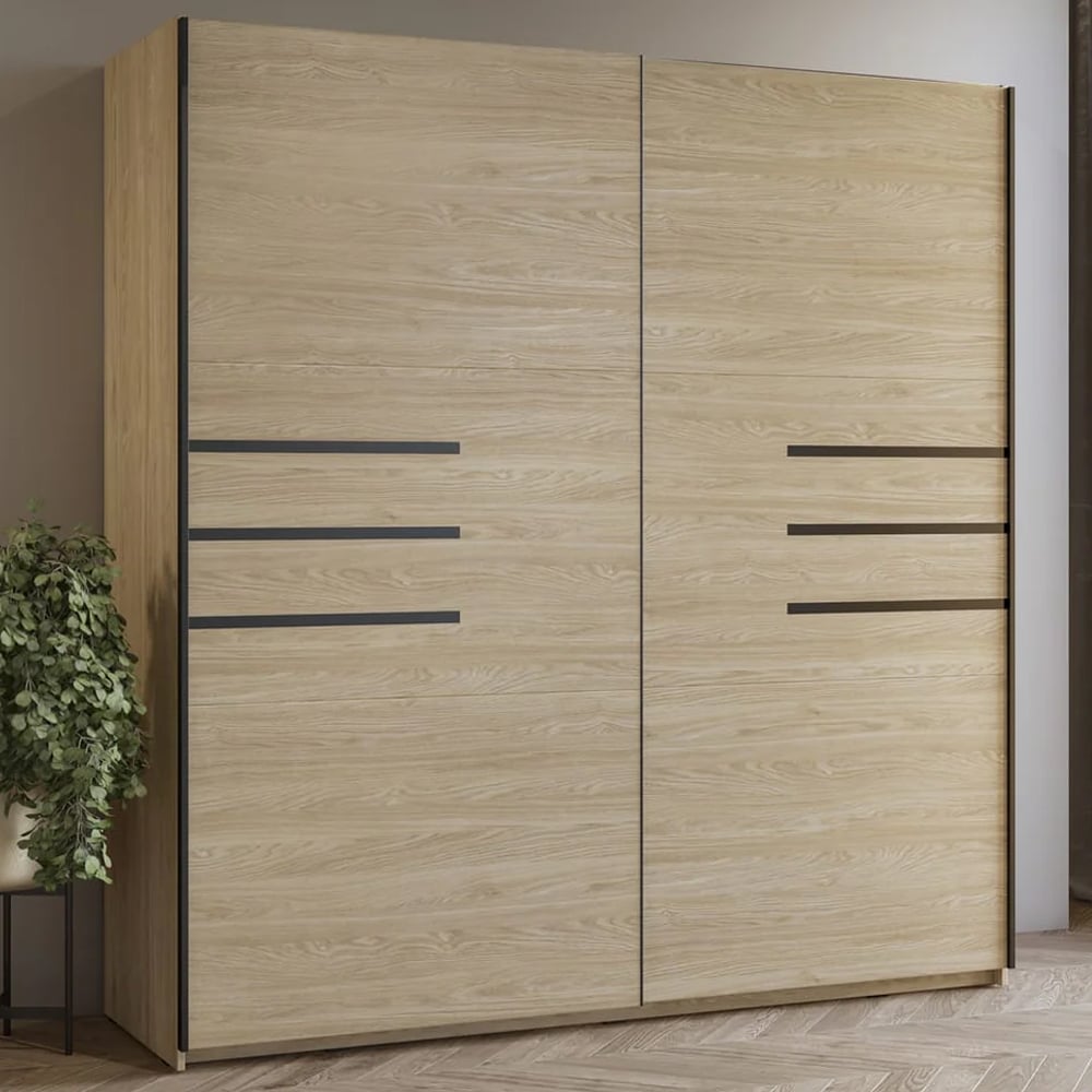 Viola Wooden Wardrobe With 2 Sliding Doors In Oiled Oak
