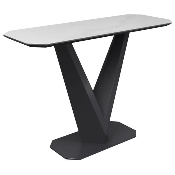 Viroqua Ceramic Console Table In Matt White | Bed Sava