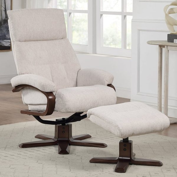 Viroqua Fabric Recliner Chair With Stool In Beige | Bed Sava