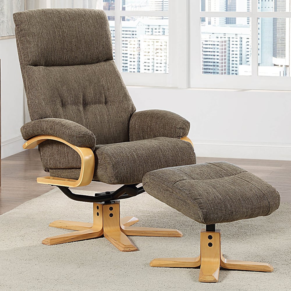 Viroqua Fabric Recliner Chair With Stool In Forest Green