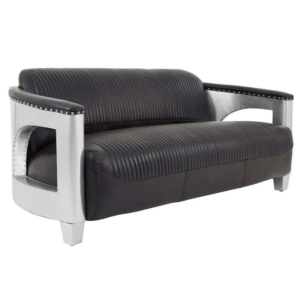Viroqua Genuine Leather 3 Seater Sofa In Black