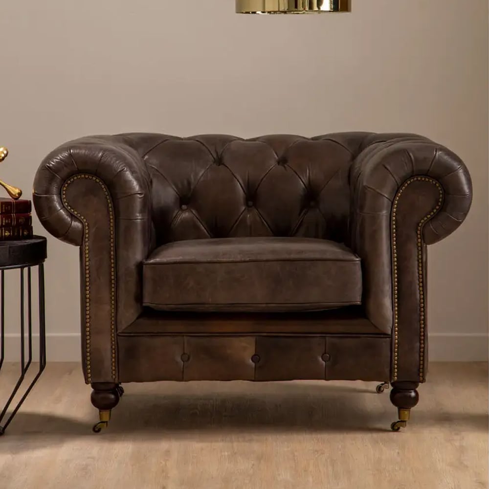 Viroqua Genuine Leather 1 Seater Sofa In Dark Grey