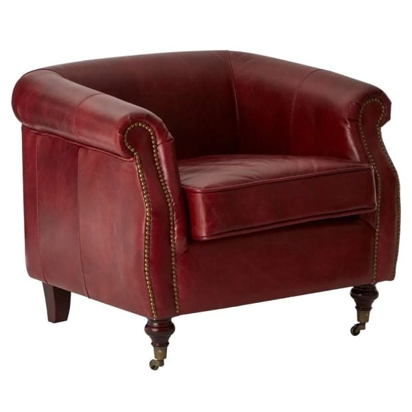 Viroqua Genuine Leather Armchair In Red | Bed Sava