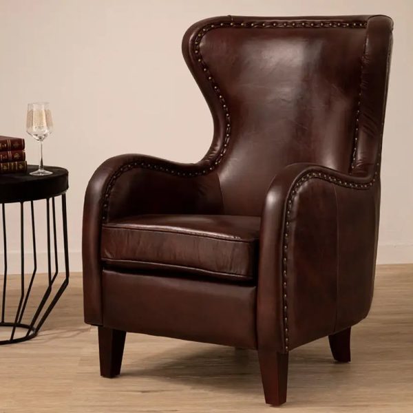 Viroqua Genuine Leather Bedroom Chair In Dark Coffee | Bed Sava