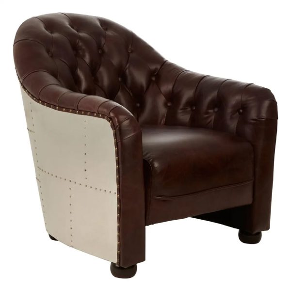 Viroqua Genuine Leather Classic Bedroom Chair In Brown | Bed Sava
