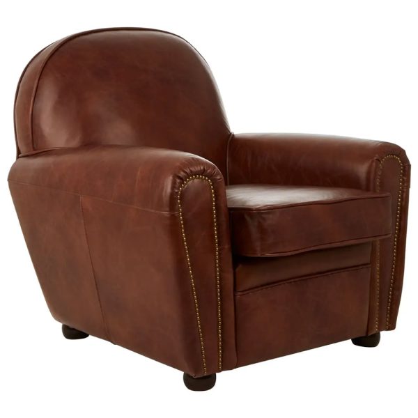 Viroqua Genuine Leather Classic Bedroom Chair In Coffee | Bed Sava