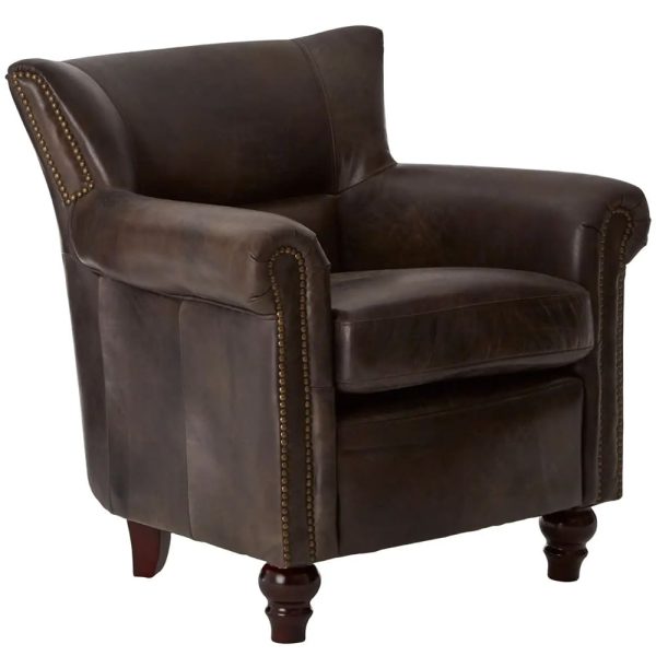 Viroqua Genuine Leather Classic Bedroom Chair In Dark Grey | Bed Sava
