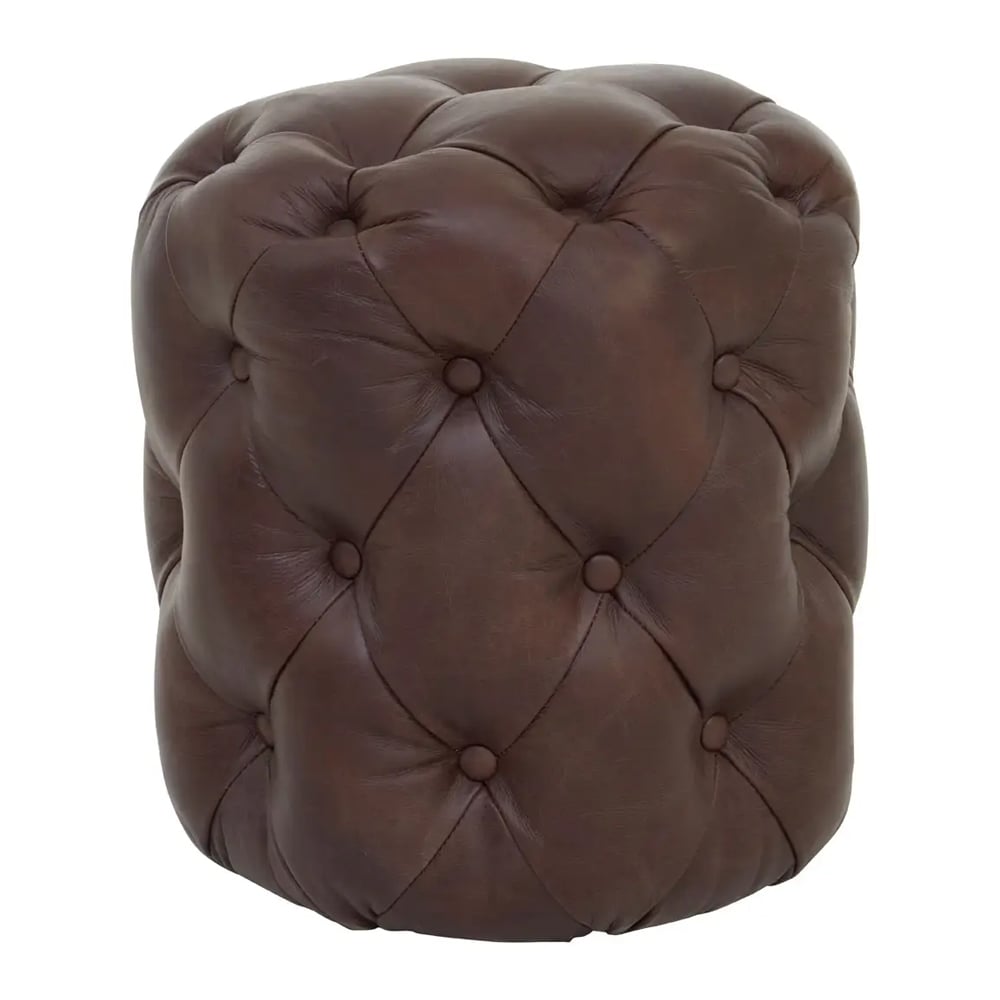 Viroqua Genuine Leather Round Stool In Coffee
