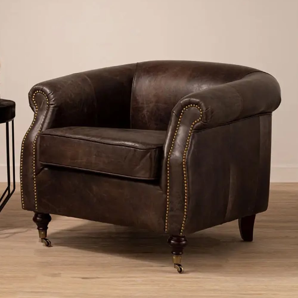 Viroqua Genuine Leather Winged Bedroom Chair In Grey