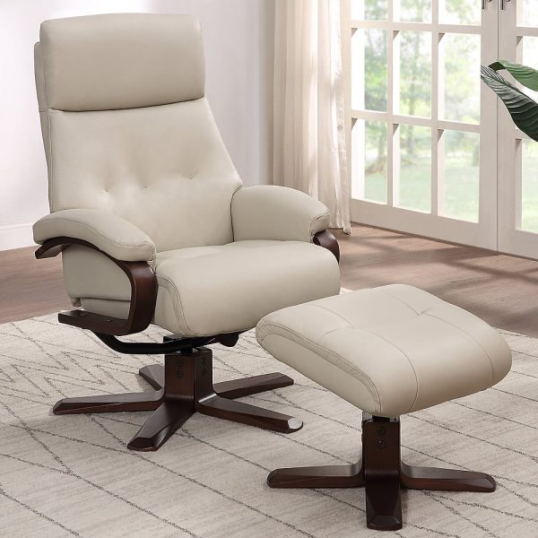 Viroqua Leather Recliner Chair With Stool In Mushroom | Bed Sava